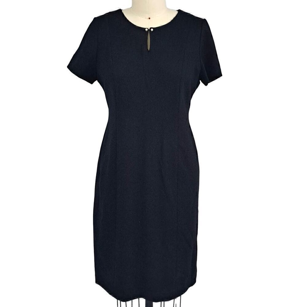 Talbots black dress pearl detail stretch rayon size 10 career